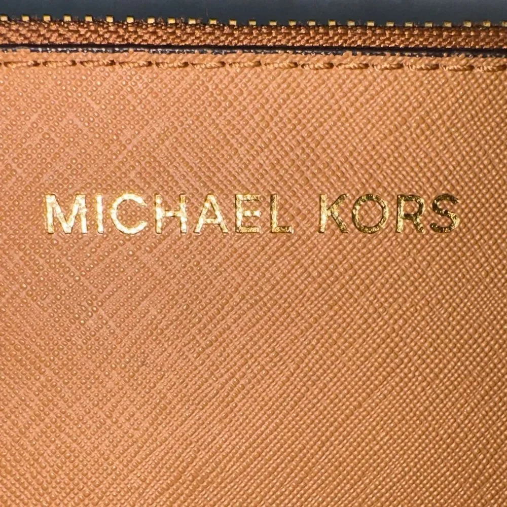 Michael Kors  Pouch Clutch Wristlet Jet Set Travel Large Pebbled Brown Leather